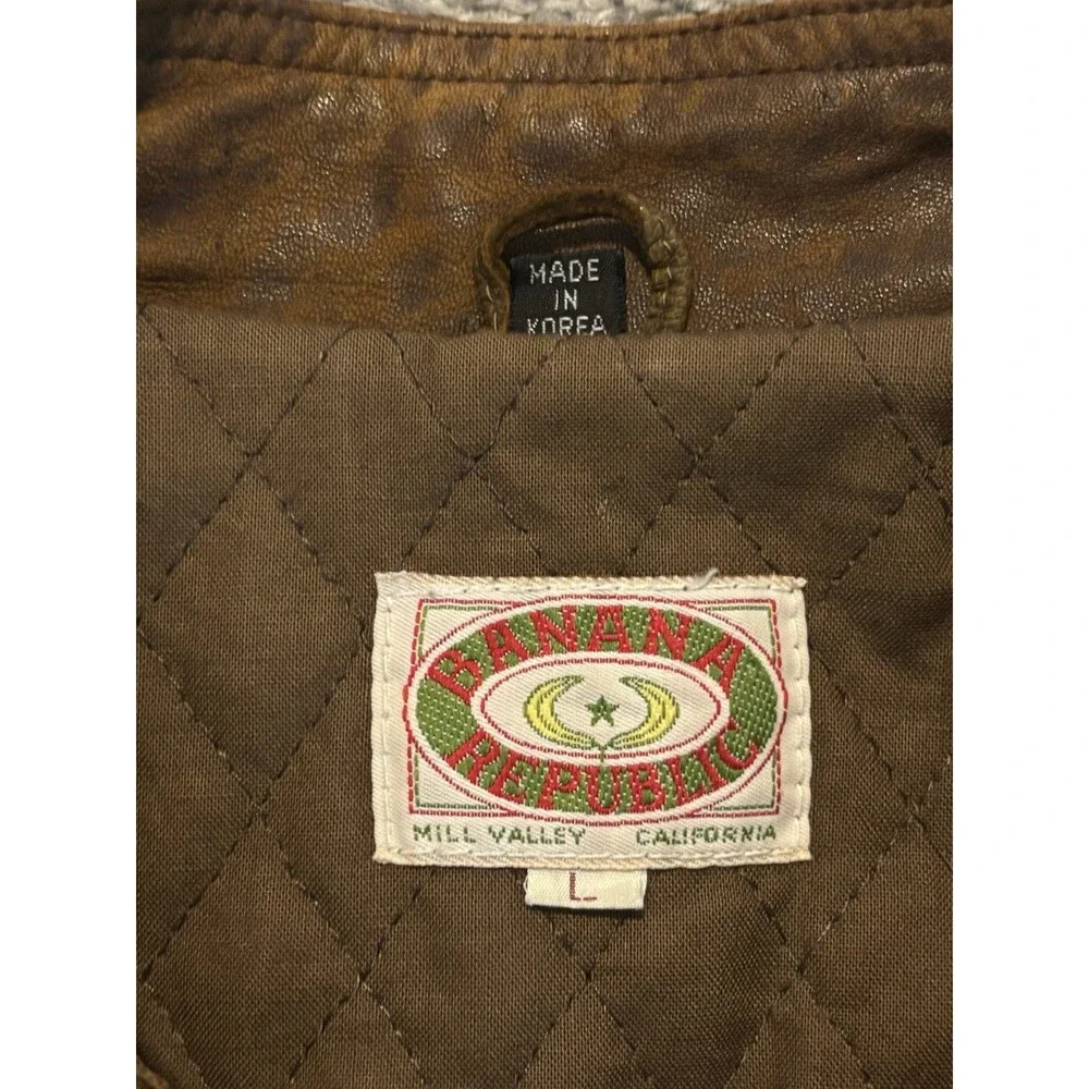 Vintage Banana Republic Leather Safari Vest Mens Large Quilted Liner Cotton